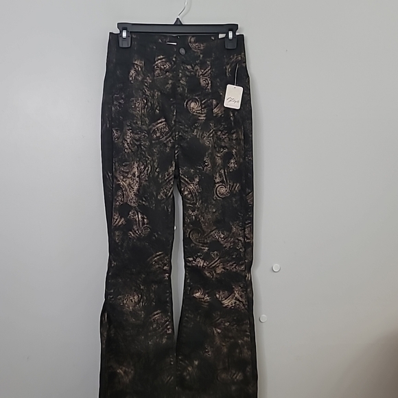 Free People Jayde Metallic Detail Flared Jeans In Black - Picture 6 of 11